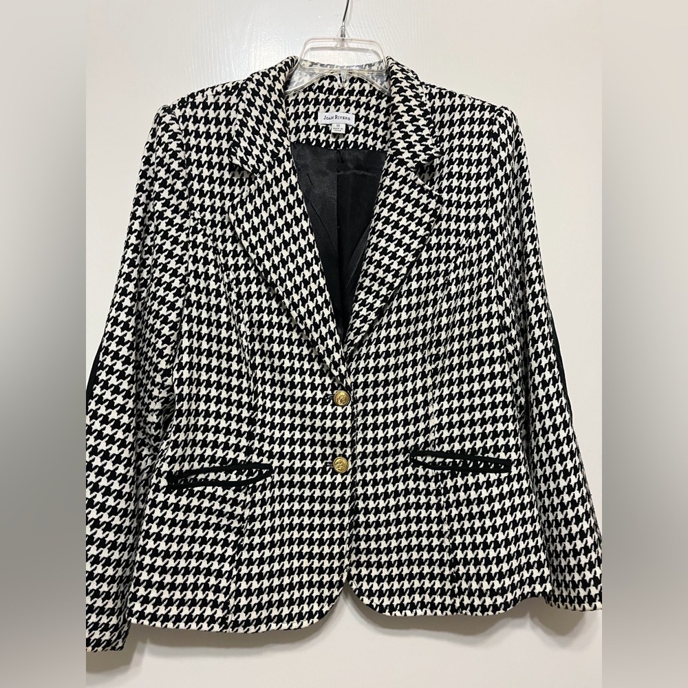 Cream Ivory Black Houndstooth Blazer Suit Jacket